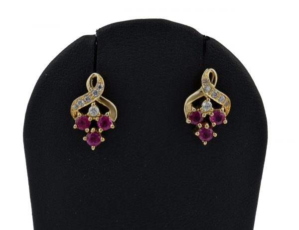 Ruby and Zirconia Stud Earrings, 750/000 18K Yellow Gold