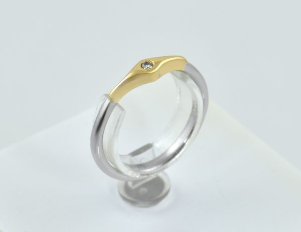 Diamant Solitär Ring 585/000 Gelb- Weißgold 14 K Brillant 0,02 ct