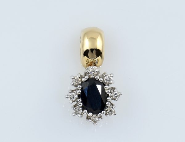 Anhänger Saphir Diamant 585/000 14 K Gelb-Weißgold 8 Brillanten zus. 0,08 ct
