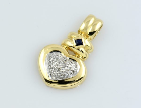 Anhänger Saphir Diamant 585/000 14 K Gelbgold, 16 Diamanten zus. 0,10 ct