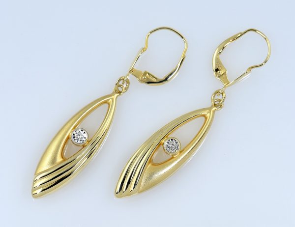 Ohrringe Hänger 585/000 14 K Gelbgold, 2 Brillanten zus. 0,02 ct
