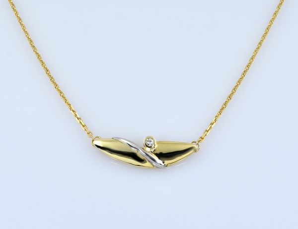 Kette 585/000 14 K Gelbgold Collier 1 Brillant 0,02 ct, 42 cm lang