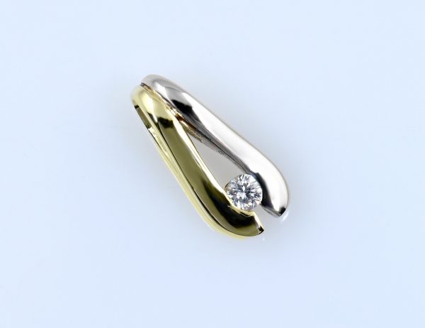 Solitär Anhänger Diamant 585/000 14 K Gelb-Weißgold Brillant 0,06 ct