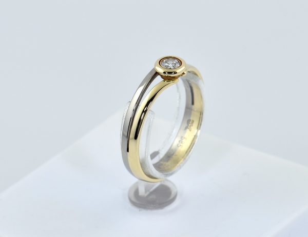Diamant Solitär Ring 585/000 14 K Gelbgold Palladium Brillant 0,12 ct