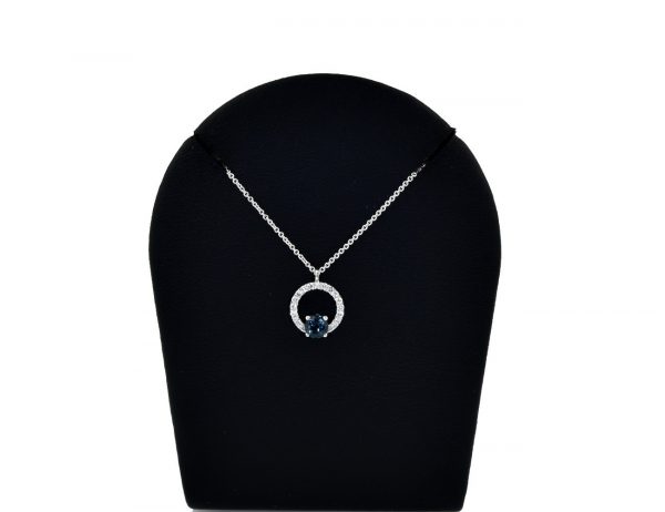 Saphir Diamat Anhänger mit Kette 375 - 9 K Weißgold 17 Brillanten zus.  0,20 ct