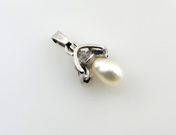 Anhänger Saphir Süßwasser Perle 585/000 14 K Weißgold 1 Diamant 0,03 ct