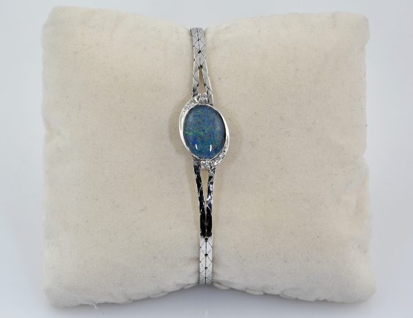 Armband Opal  585/000 14 K Weißgold 6 Diamanten zus. 0,10 ct 18,5 cm lang
