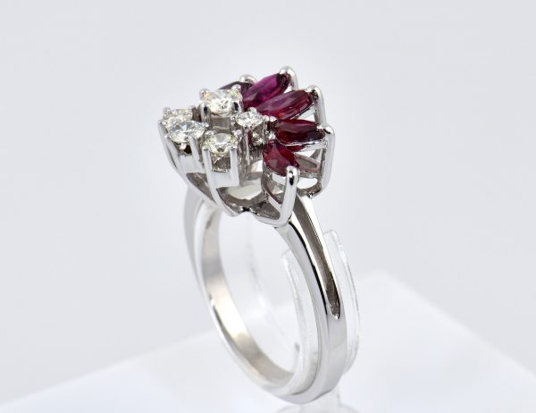 Rubin Diamant Ring 585/000 14 K Weißgold 5 Brillanten zus. 0,33 ct