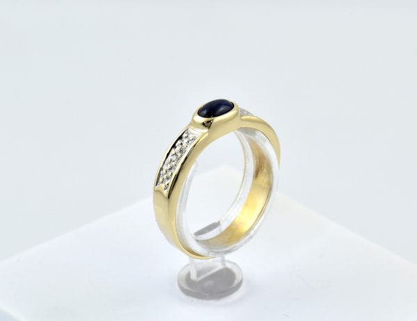 Saphir Diamant Ring 585/000 14 K Gelbgold 2 Diamanten zus. 0,02 ct