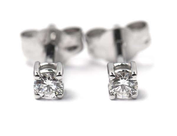 Solitär Brillant Ohrstecker Ohrringe 585 14K Weißgold, 2 Diamanten zus. 0,175 ct
