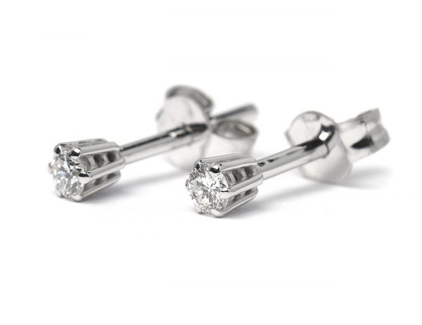 Solitär Brillant Ohrstecker Ohrringe 585 14K Weißgold, 2 Diamanten zus. 0,176 ct