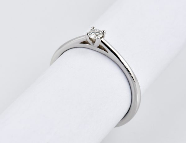 Solitär Diamant Ring 585/000 14 K Weißgold Brillant 0,10 ct