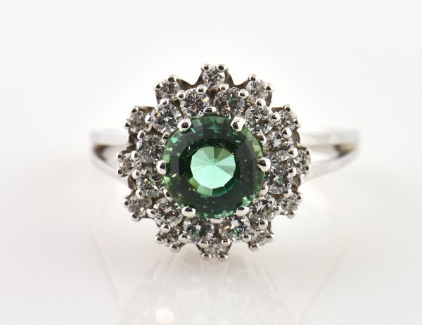 Turmalin Diamant Ring 750/000 18 K Weißgold 24 Brillanten zus. 0,93 ct
