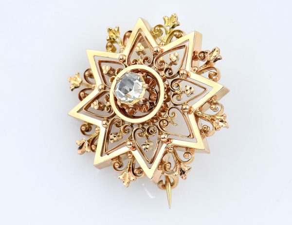 Brosche 585/000 14 K Gelbgold 1 Diamant 0,35 ct