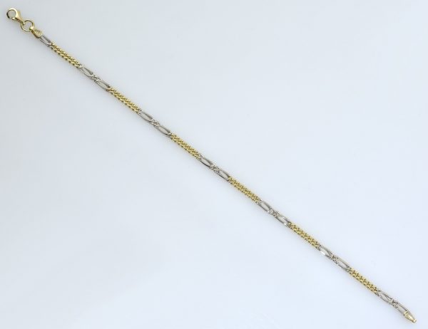Bracelet Figaro 585/000 en or jaune/blanc 14 carats, longueur 21 cm
