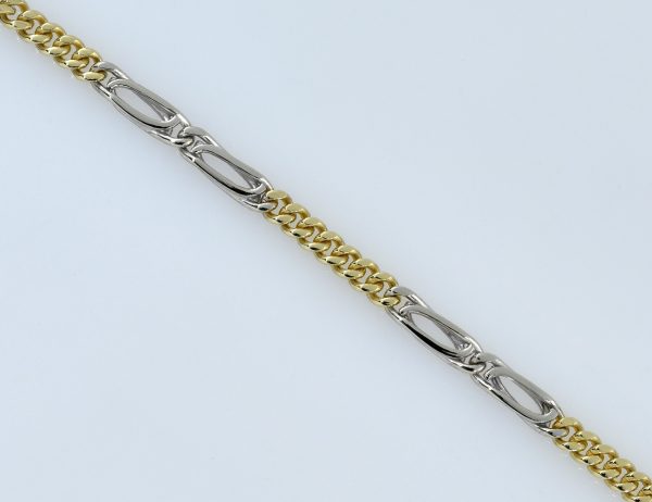 Bracelet Figaro 585/000 en or jaune/blanc 14 carats, longueur 21 cm