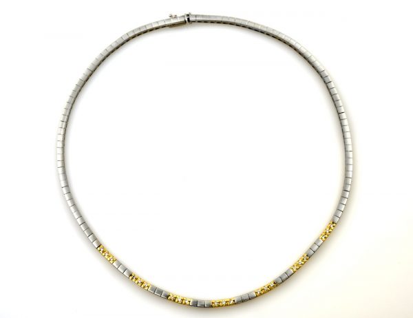 Kette 585/000 14 K Weiß-/Gelbgold  21 Brillanten zus. 0,45 ct, 45 cm lang