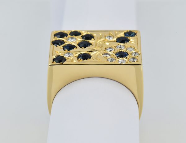 Saphir Diamant Ring 750/000 18 K Gelbgold 11 Brillanten zus. 0,60 ct