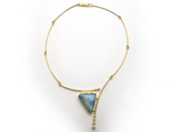 Kette Boulder Opal Handanfertigung 585 14 K Gelbgold 6 Brillanten zus. 0,40 ct