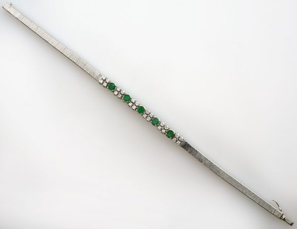 Armband 18,5 cm 750/000 18 K Weißgold / 5 Smaragde / 24 Diamanten zus. 0,50 ct