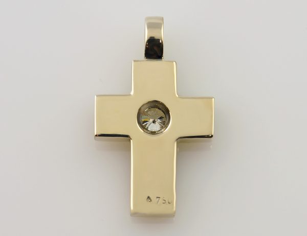 Kreuz Anhänger Diamant 750/000 18 K Gelbgold 14 Brillanten zus. 0,90 ct