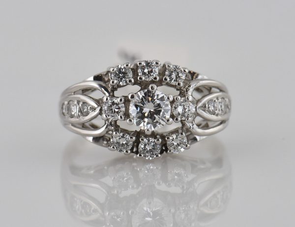 Diamant Ring 585/000 14 K Weißgold 15 Brillanten zus. 1,10 ct