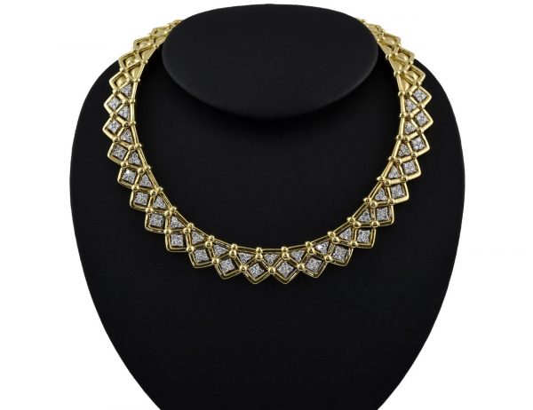 Diamant Collier 750/000 18 K Gelbgold, 140 Brillanten zus. 8,50 ct 38 cm lang
