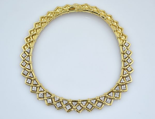 Diamant Collier 750/000 18 K Gelbgold, 140 Brillanten zus. 8,50 ct 38 cm lang