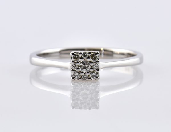 Diamant Ring 585/000 14 K Weißgold 9 Brillanten 0,15 ct