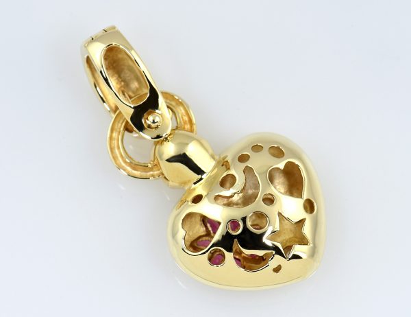 Anhänger Herz Rubin Smaragd 585/000 14 K Gelbgold 3 Diamanten zus. 0,03 ct