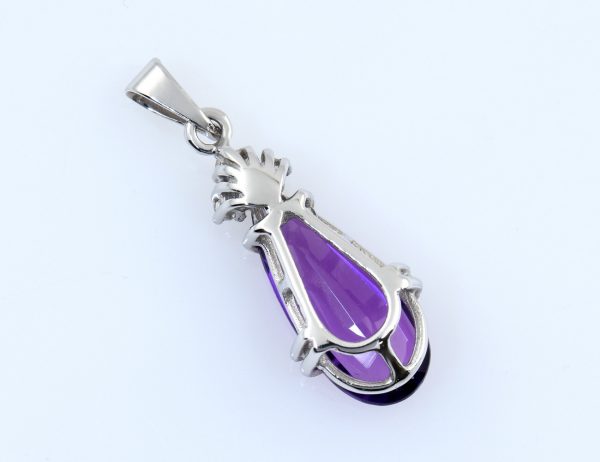 Pendentif Améthyste 585/000, or blanc 14 carats, 3 diamants totalisant 0,07 ct