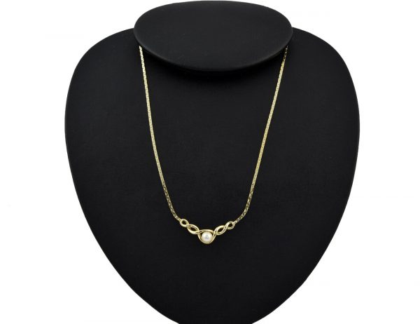 Kette 585/000 14 K Gelbgold Collier mit Perle, 42 cm lang