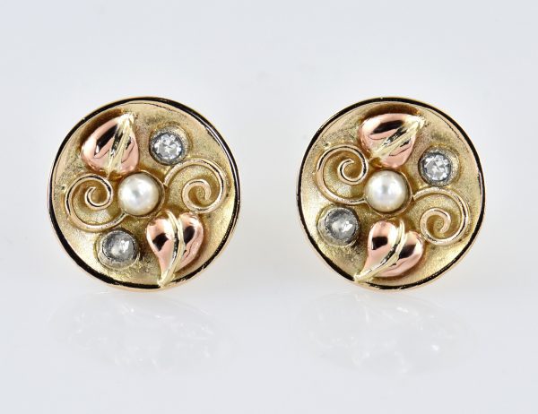 Ohrringe Perle 333/000 8 K Gelbgold Perlohrstecker 4 Diamanten zus. 0,08 ct