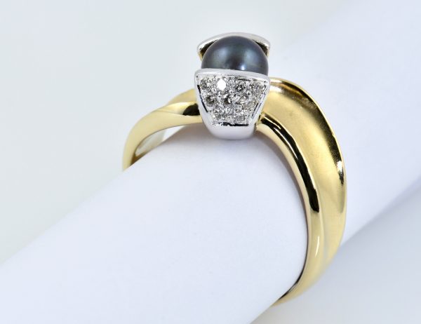 Ring Tahitiperle 585/000 14 K Gelbgold 18 Brillanten zus. 0,25 ct