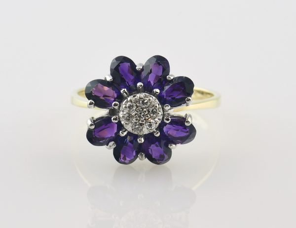 Amethyst Diamant Ring 585 14 K Gelbgold 7 Diamanten zus. 0,07 ct