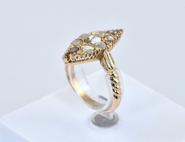 Antiker Diamant Ring 583/000 14 K Gelbgold 11 Diamantrosen zus. ca. 1,10 ct
