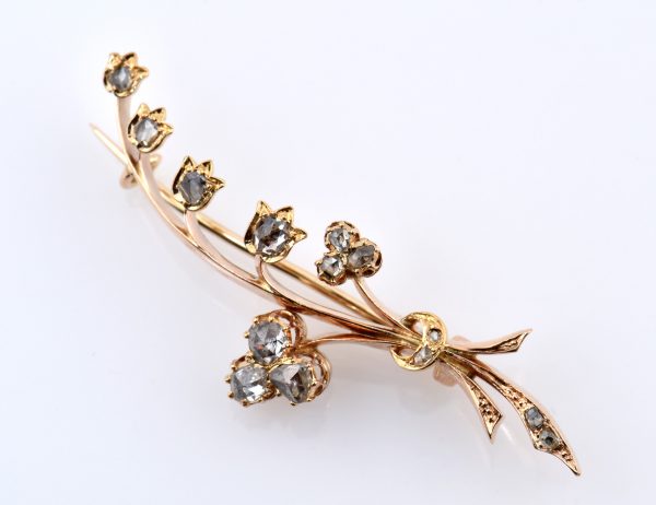 Antike Brosche 585/000 14 K Gelbgold mit Diamantrosen