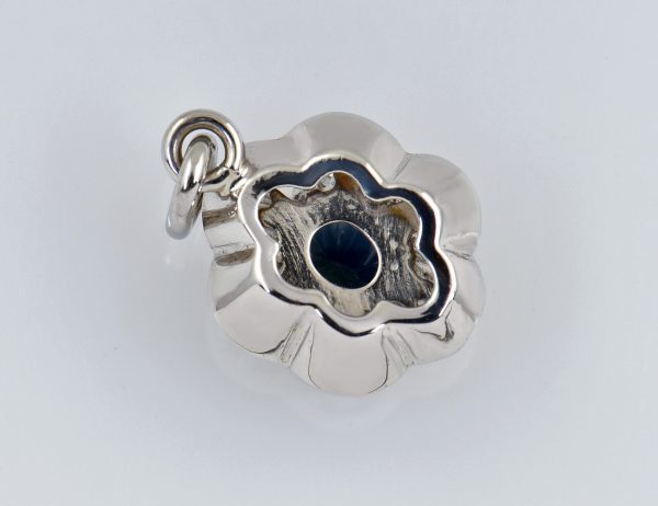 Anhänger 585/000 14 K Weißgold Saphir 6 Diamanten zus. 0,12 ct
