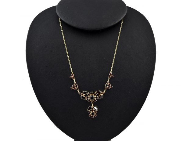 Kette Granat 333/000 8 K Gelbgold Collier, 42 cm lang