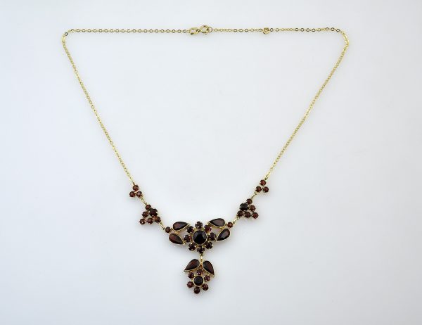 Kette Granat 333/000 8 K Gelbgold Collier, 42 cm lang