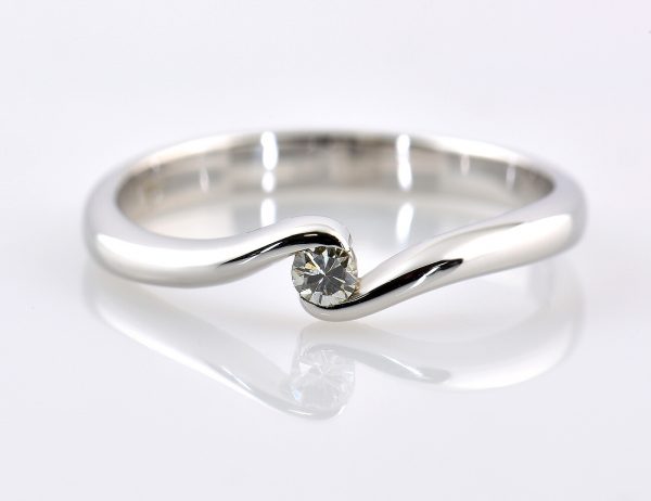 Solitär Diamant Ring 585/000 14 K Weißgold Brillant 0,08 ct