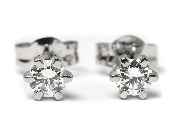 Solitär Brillant Ohrstecker Ohrringe 585 14K Weißgold, 2 Diamanten zus. 0,408 ct