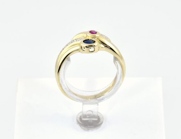 Saphir Rubin Ring 585/000 14 K Gelbgold 2 Diamanten zus.  0,02 ct