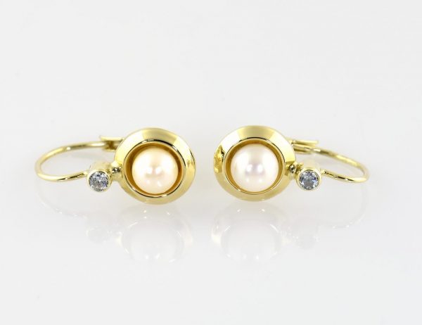 Ohrringe Akoyaperle Ohrhänger 585/000 14 K Gelbgold Zirkonia