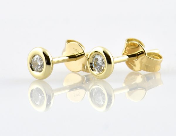 Solitär Brillant Ohrstecker Ohrringe 585 14 K Gelbgold, 2 Diamanten zus. 0,12 ct