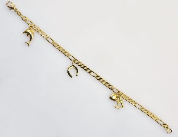 Armband Figaro mit Glücksanhänger 333/000 8 K Gelbgold 21 cm lang