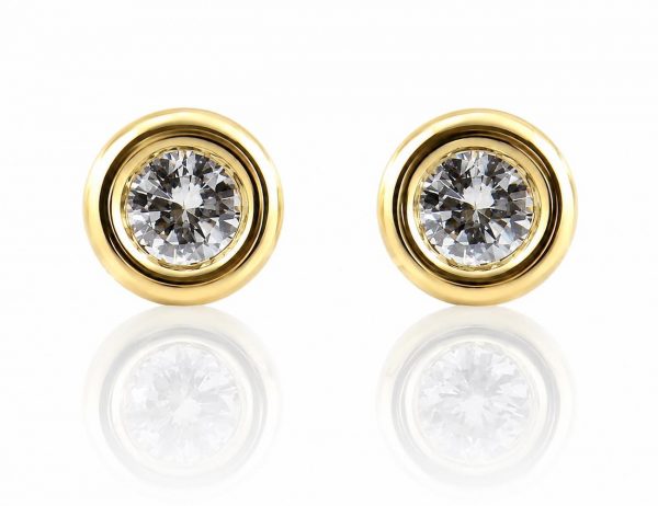 Solitär Brillant Ohrstecker Ohrringe 585 14 K Gelbgold, 2 Diamanten zus. 0,12 ct
