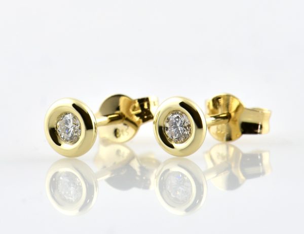 Solitär Brillant Ohrstecker Ohrringe 585 14 K Gelbgold, 2 Diamanten zus. 0,18 ct