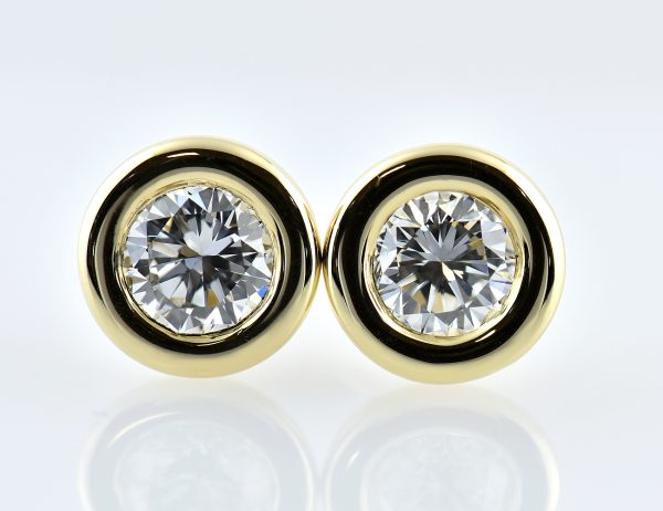Solitär Brillant Ohrstecker Ohrringe 585 14 K Gelbgold, 2 Diamanten zus. 1,00 ct