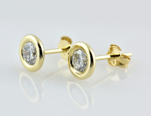 Solitär Brillant Ohrstecker Ohrringe 585 14 K Gelbgold, 2 Diamanten zus. 1,00 ct